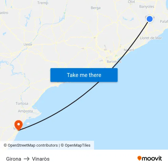 Girona to Vinaròs map
