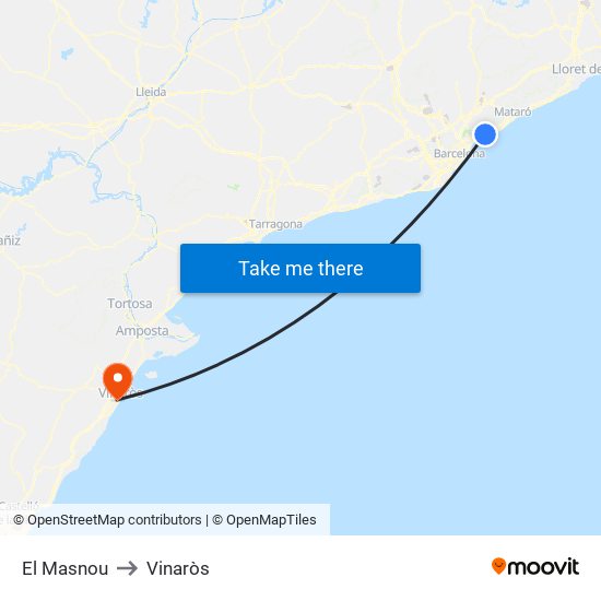 El Masnou to Vinaròs map