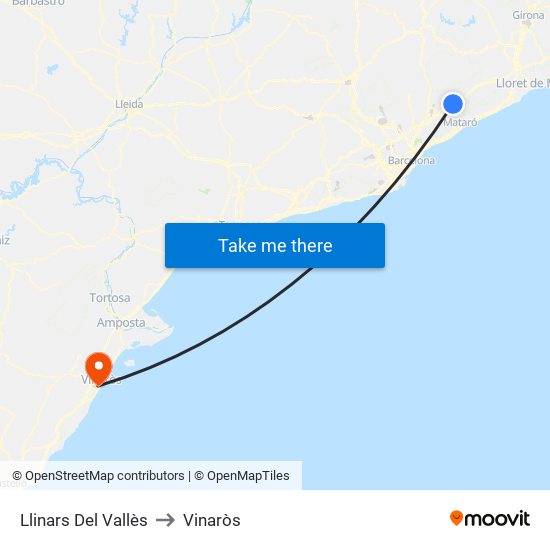 Llinars Del Vallès to Vinaròs map