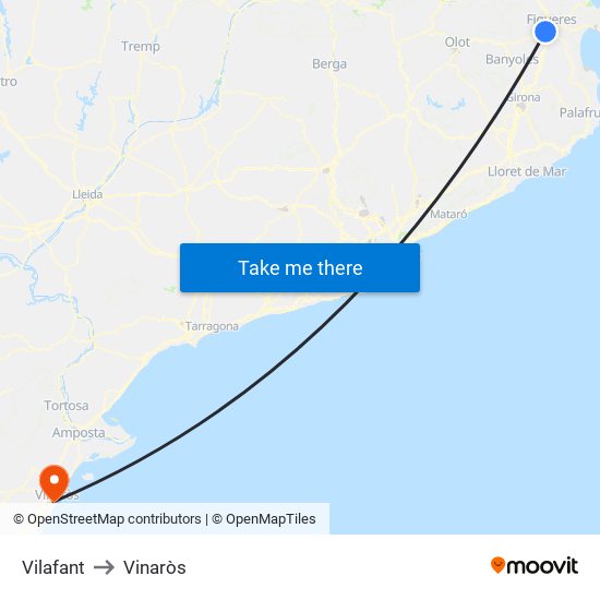 Vilafant to Vinaròs map