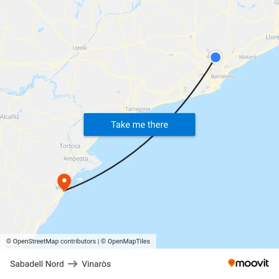 Sabadell Nord to Vinaròs map