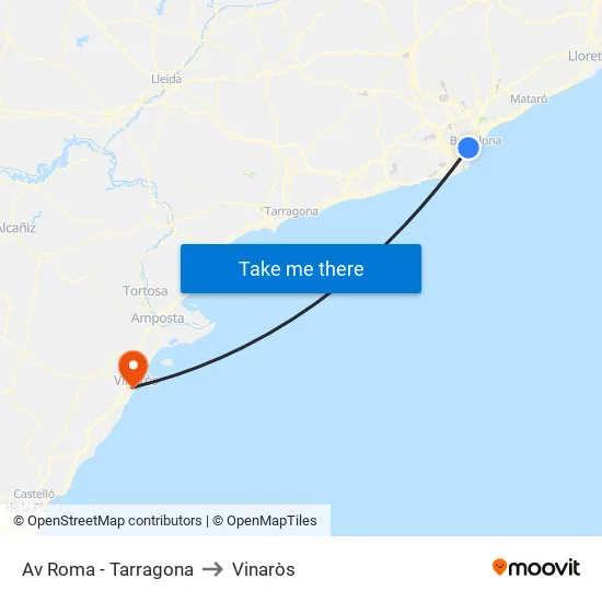 Av Roma - Tarragona to Vinaròs map