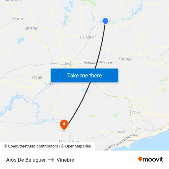 Alòs De Balaguer to Vinebre map