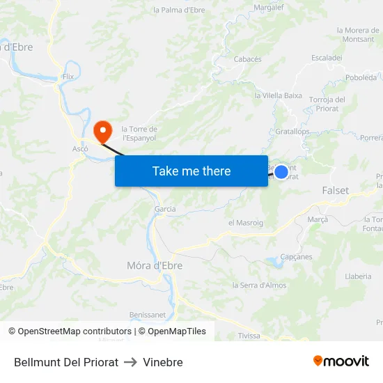 Bellmunt Del Priorat to Vinebre map