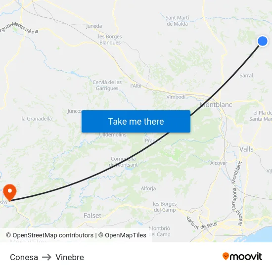 Conesa to Vinebre map