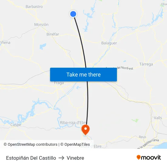 Estopiñán Del Castillo to Vinebre map