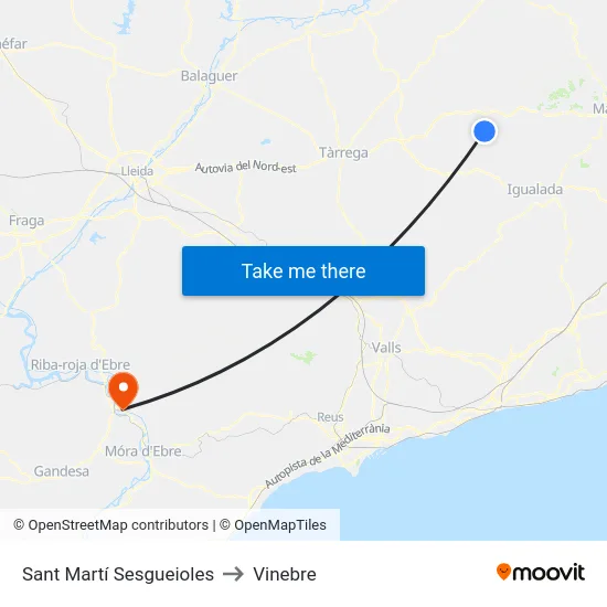 Sant Martí Sesgueioles to Vinebre map
