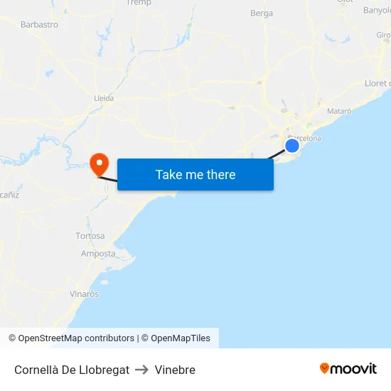 Cornellà De Llobregat to Vinebre map