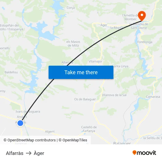 Alfarràs to Àger map