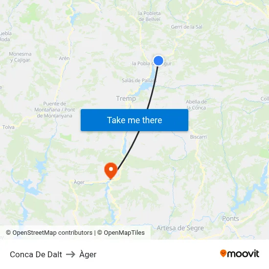Conca De Dalt to Àger map