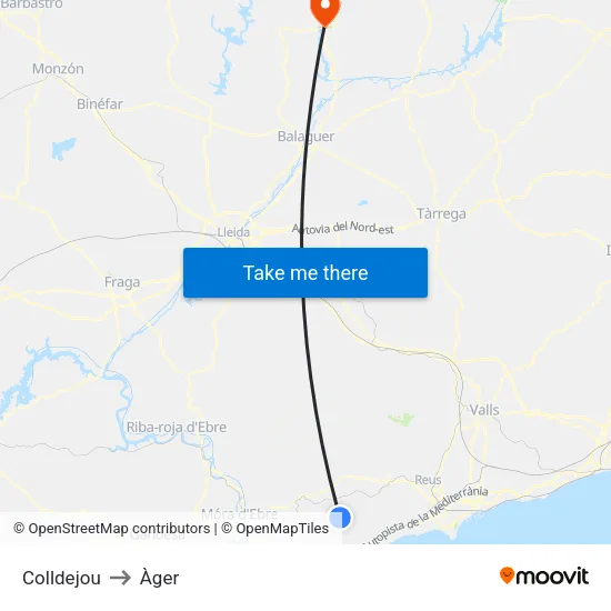 Colldejou to Àger map