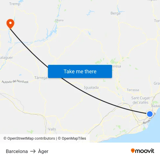 Barcelona to Àger map