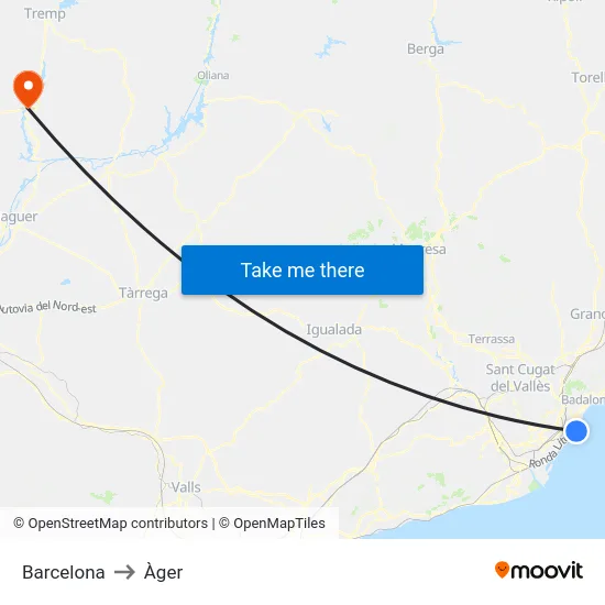 Barcelona to Àger map
