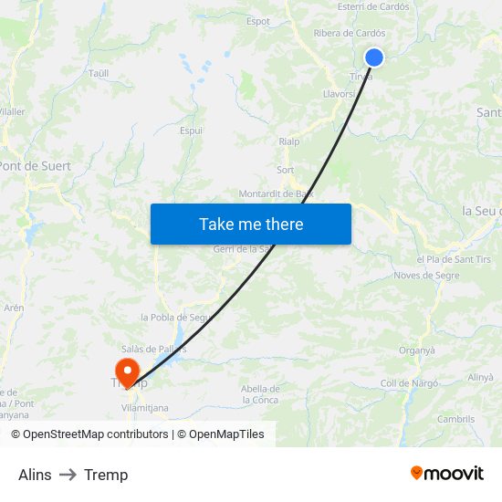 Alins to Tremp map