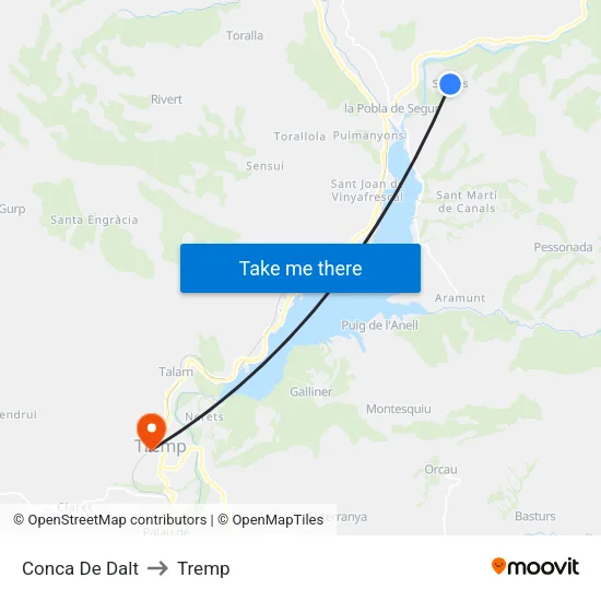 Conca De Dalt to Tremp map