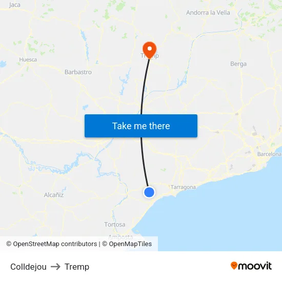 Colldejou to Tremp map
