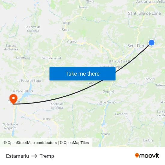 Estamariu to Tremp map