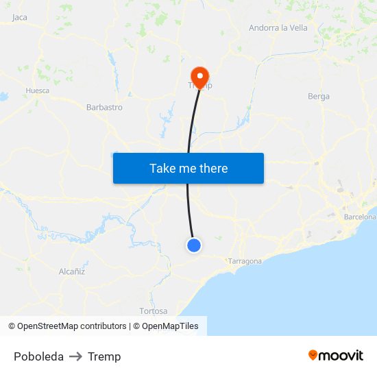 Poboleda to Tremp map