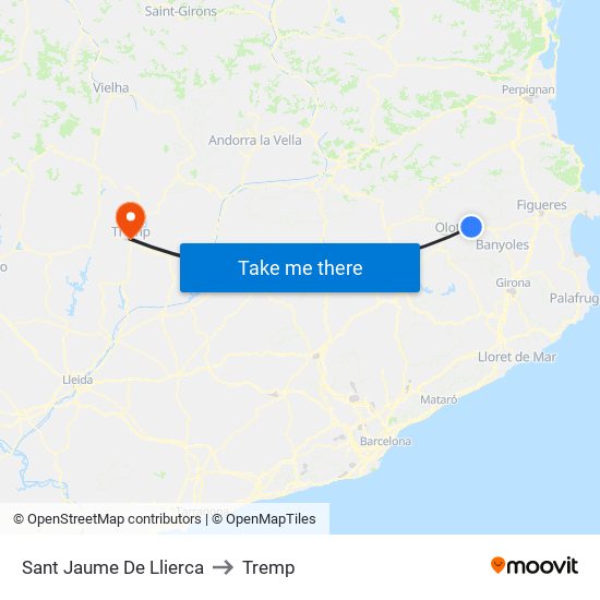 Sant Jaume De Llierca to Tremp map
