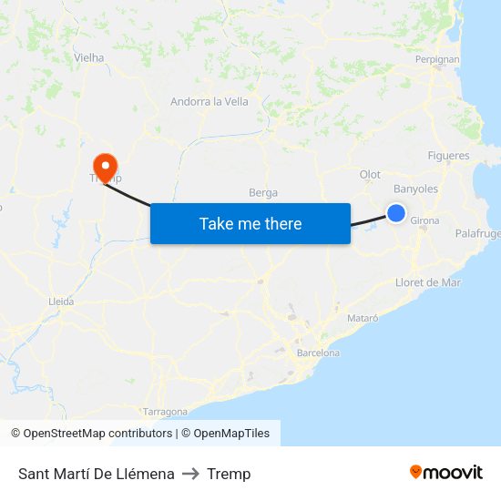 Sant Martí De Llémena to Tremp map