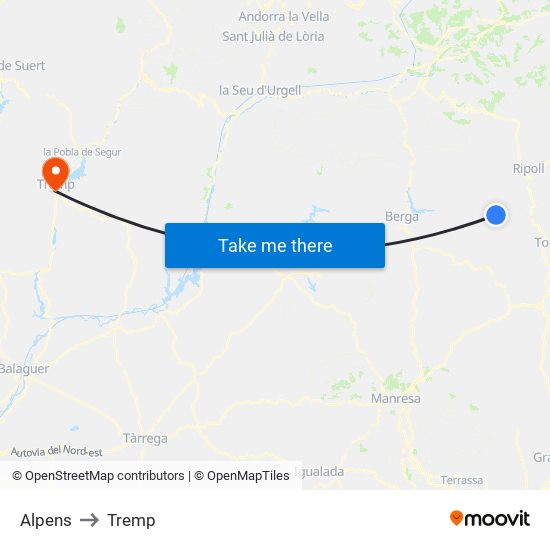 Alpens to Tremp map