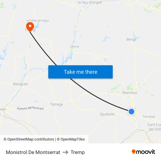 Monistrol De Montserrat to Tremp map