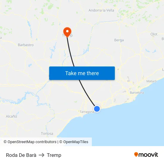 Roda De Barà to Tremp map