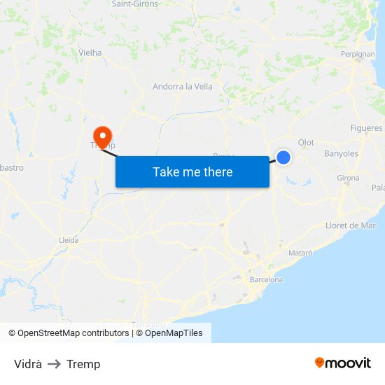 Vidrà to Tremp map