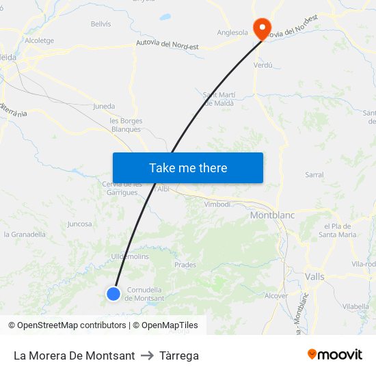 La Morera De Montsant to Tàrrega map