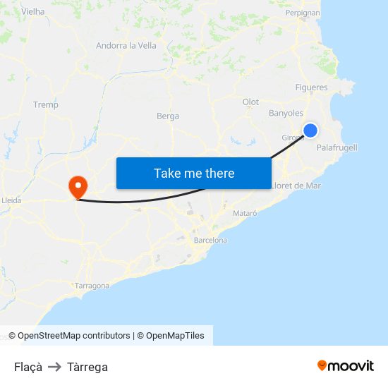 Flaçà to Tàrrega map