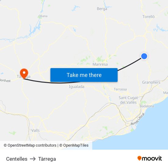 Centelles to Tàrrega map