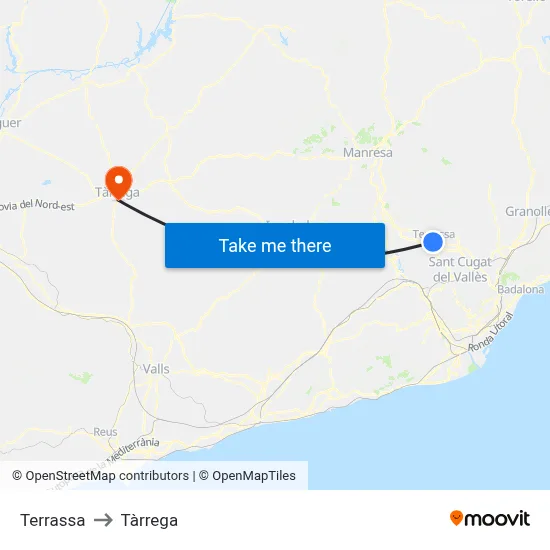 Terrassa to Tàrrega map