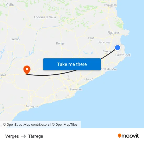 Verges to Tàrrega map