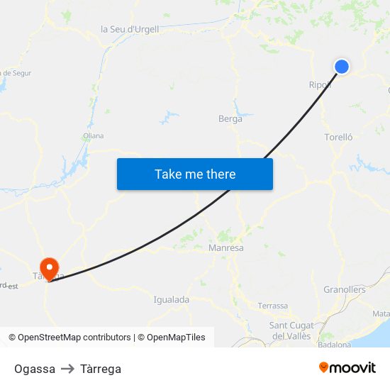 Ogassa to Tàrrega map