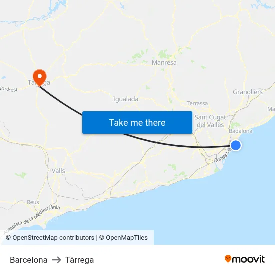 Barcelona to Tàrrega map