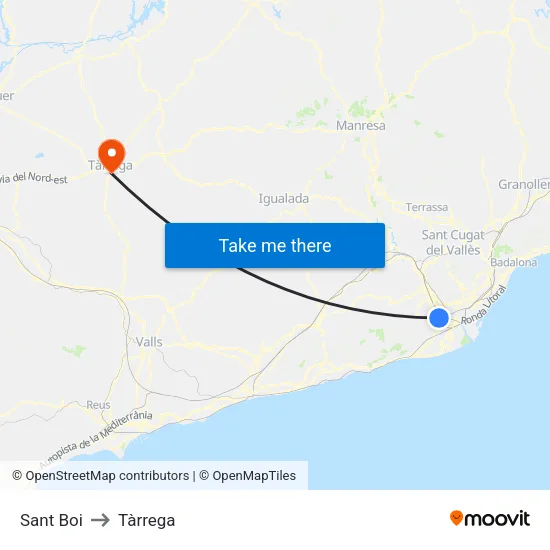 Sant Boi to Tàrrega map