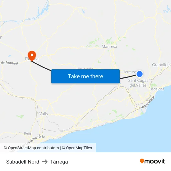 Sabadell Nord to Tàrrega map
