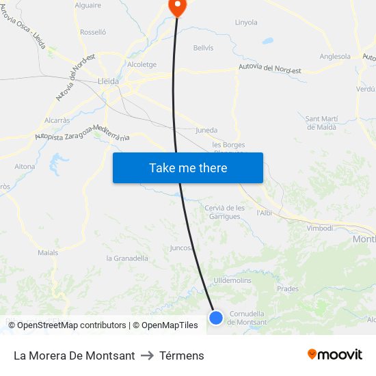 La Morera De Montsant to Térmens map