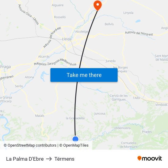 La Palma D'Ebre to Térmens map