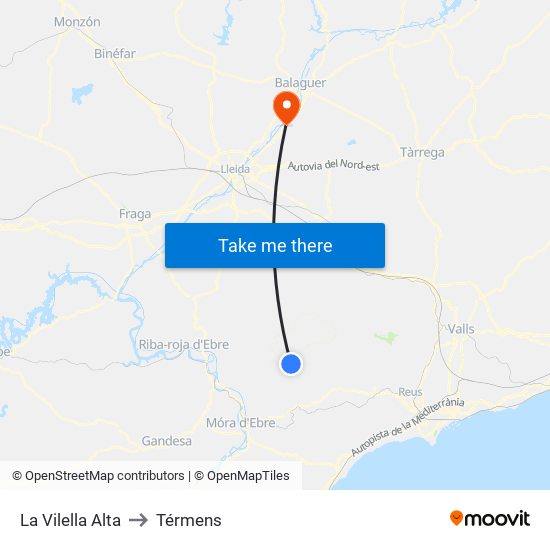 La Vilella Alta to Térmens map