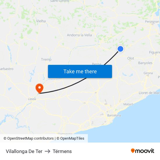 Vilallonga De Ter to Térmens map