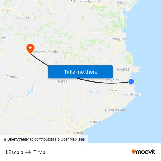 L'Escala to Tírvia map