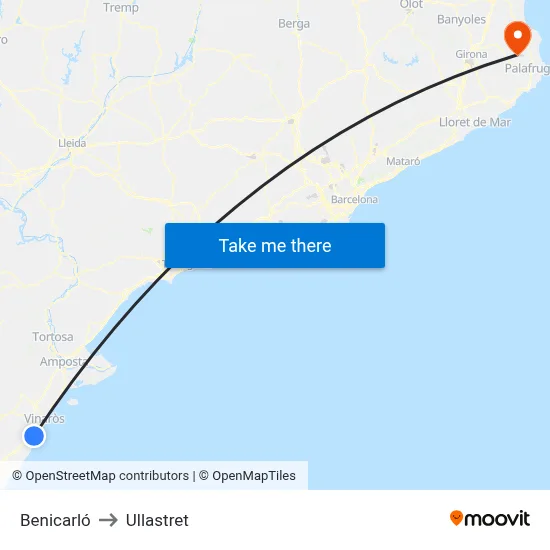Benicarló to Ullastret map