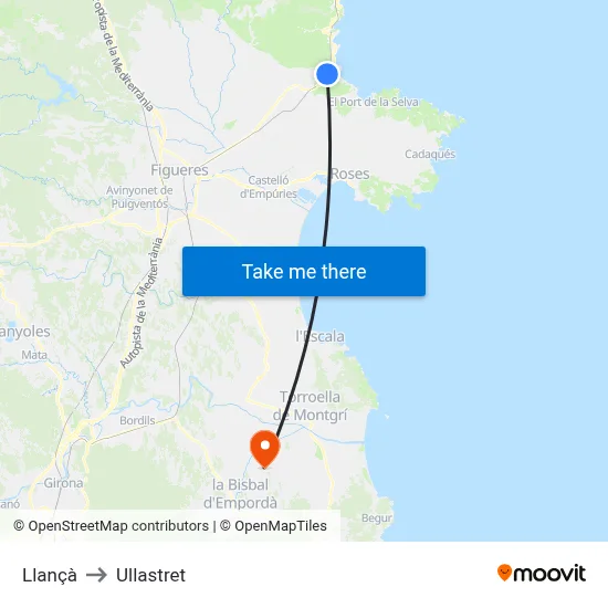 Llançà to Ullastret map