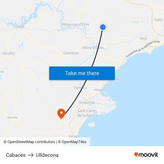 Cabacés to Ulldecona map