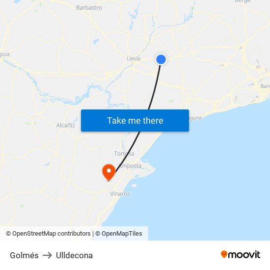 Golmés to Ulldecona map
