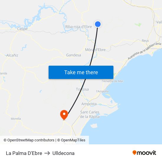 La Palma D'Ebre to Ulldecona map