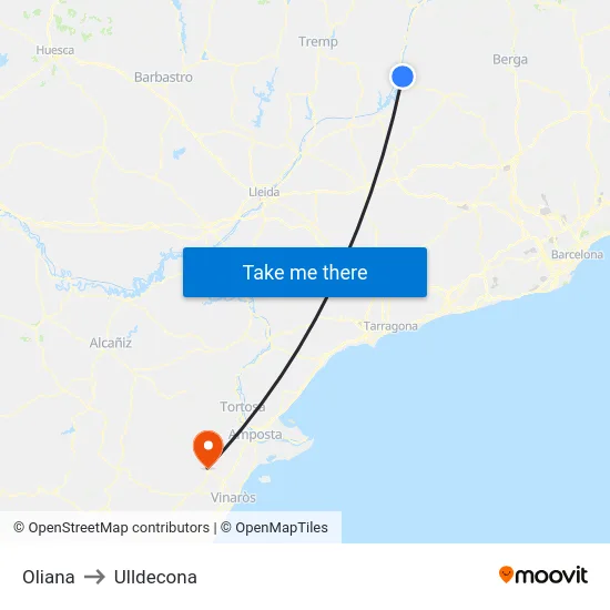 Oliana to Ulldecona map