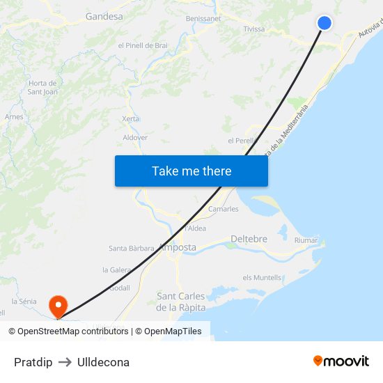 Pratdip to Ulldecona map