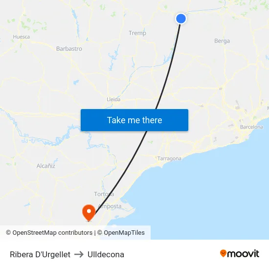 Ribera D'Urgellet to Ulldecona map